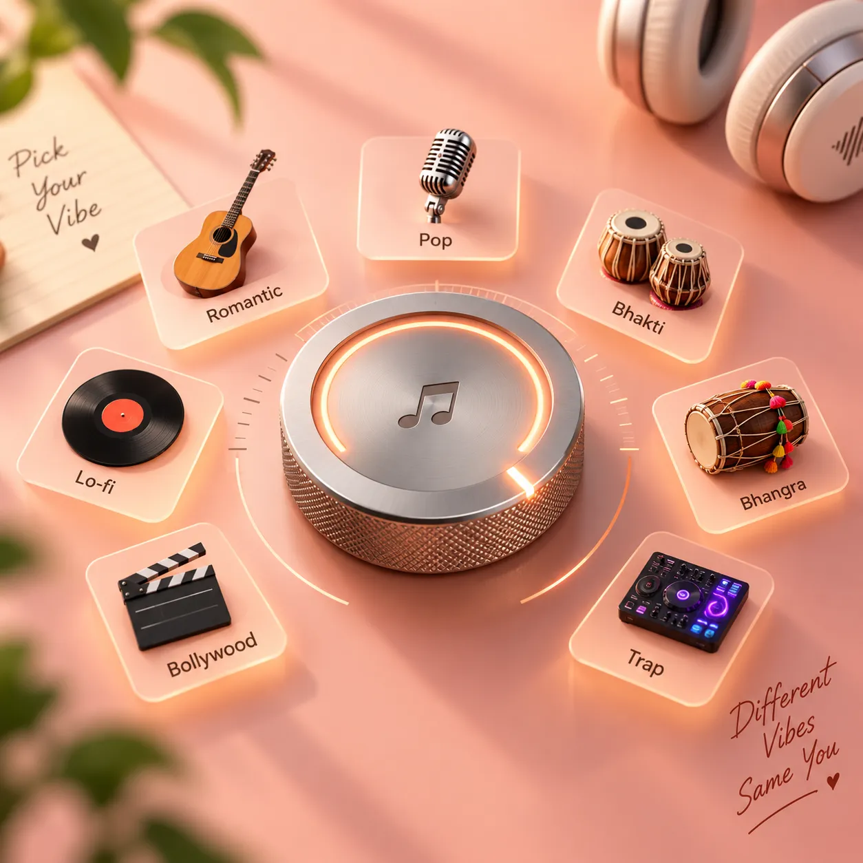 Step 2: Pick your vibe - Romantic, Pop, Bhakti, Bhangra, Trap, Bollywood dial